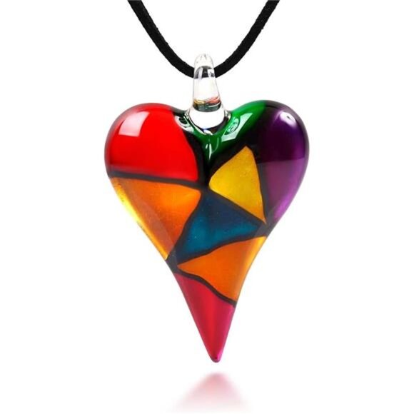 Glass Heart Necklace for Women - Mosaic Glass Heart Pendant Necklace - Picture 1 of 7